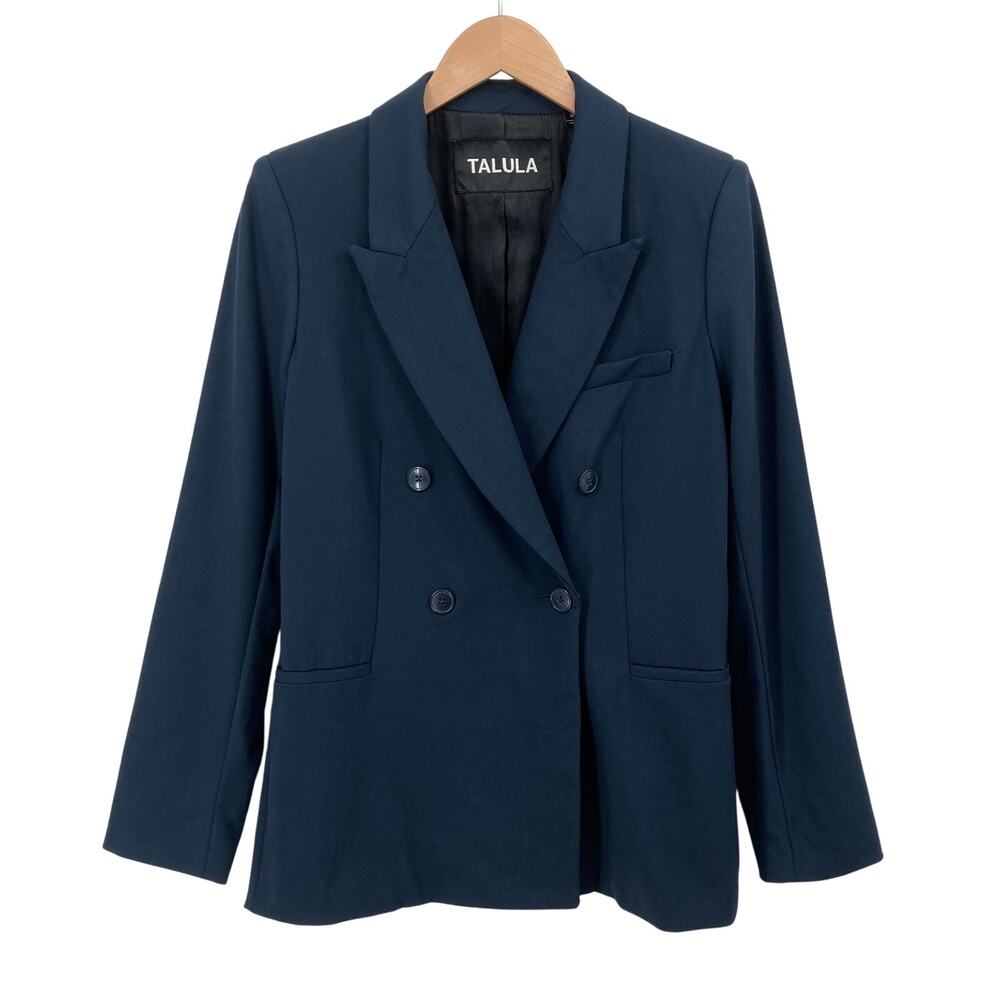 Aritzia Talula Womens 10 Navy Wool Blend Double Breasted Blazer Jacket Career